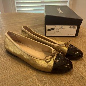 Chanel gold flats